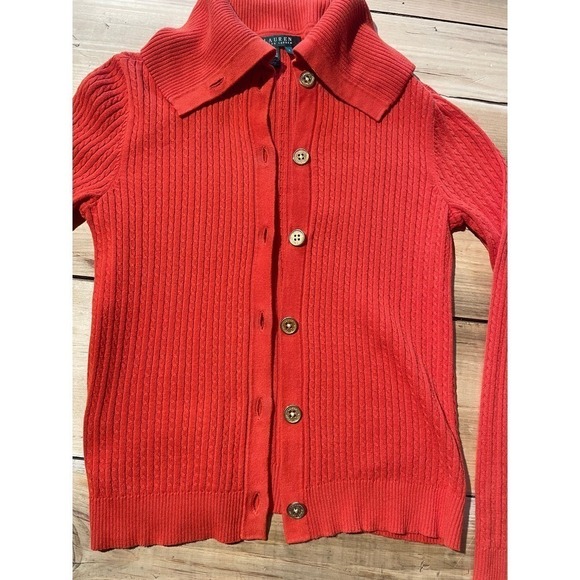 Ralph Lauren Women's Orange Cardigan button up sweater. Size Small - Picture 5 of 6